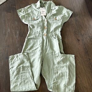 NWT Zara linen green jumpsuit size S